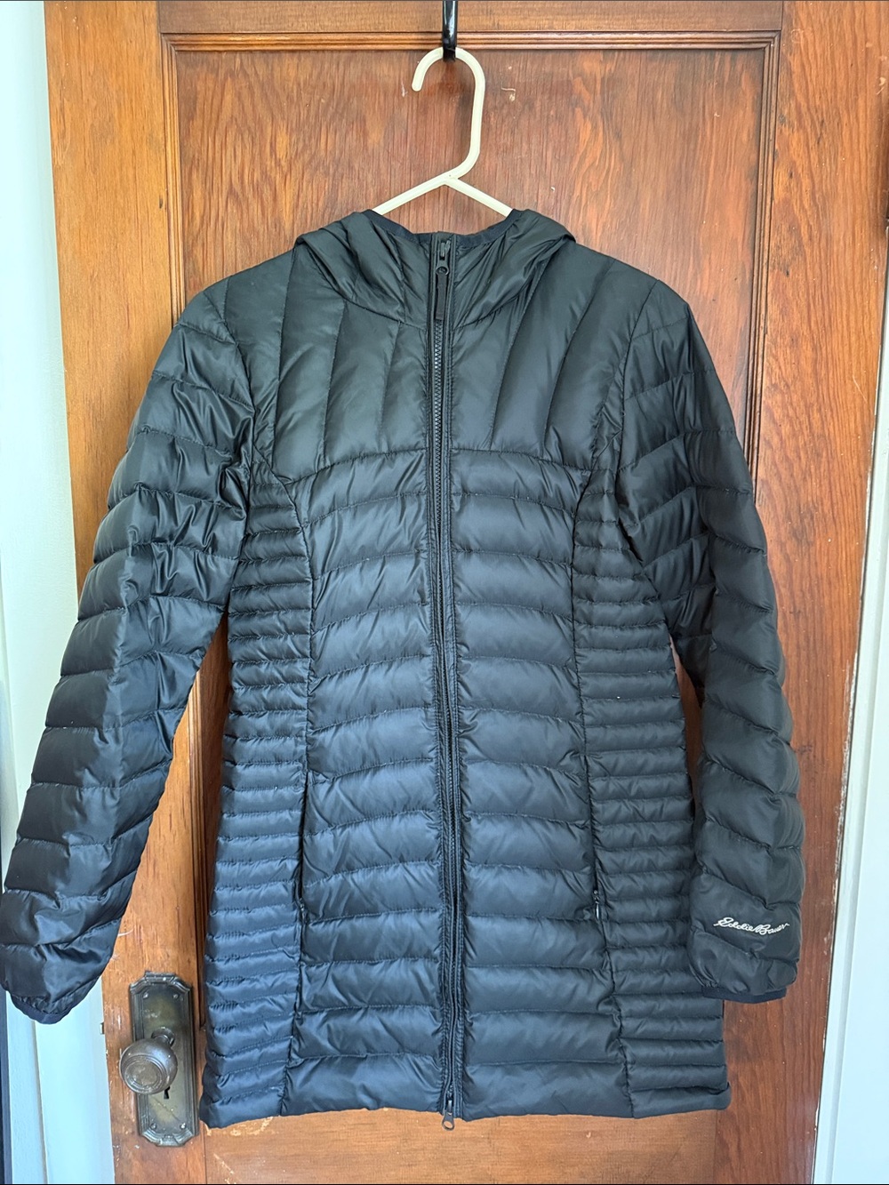 Women's Eddie Bauer Long Puffer Jacket with Hood - Black, Size S